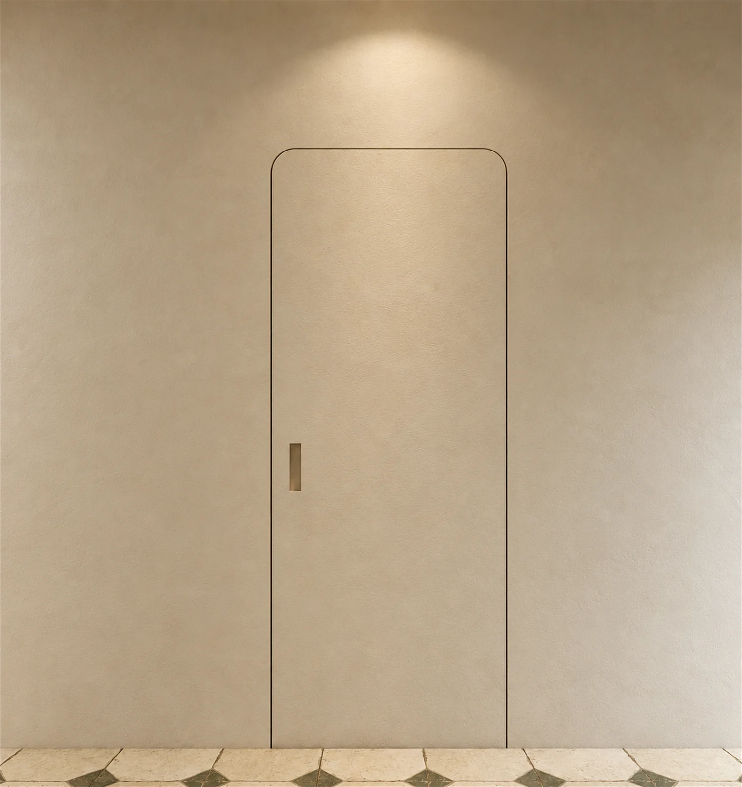 Flush door within a softly textured wall