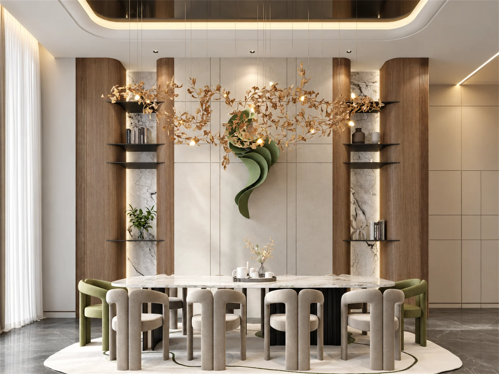 Dining room & sculptural botanical chandelier