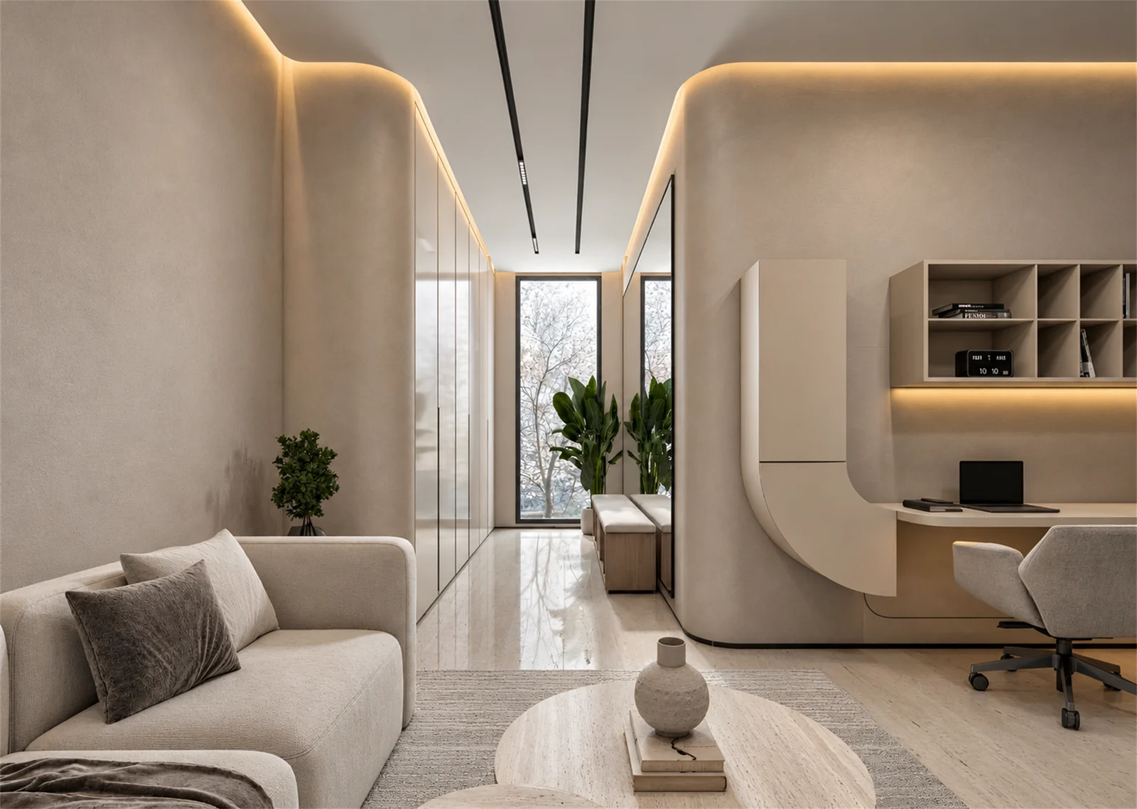 Study desk & view along the corridor