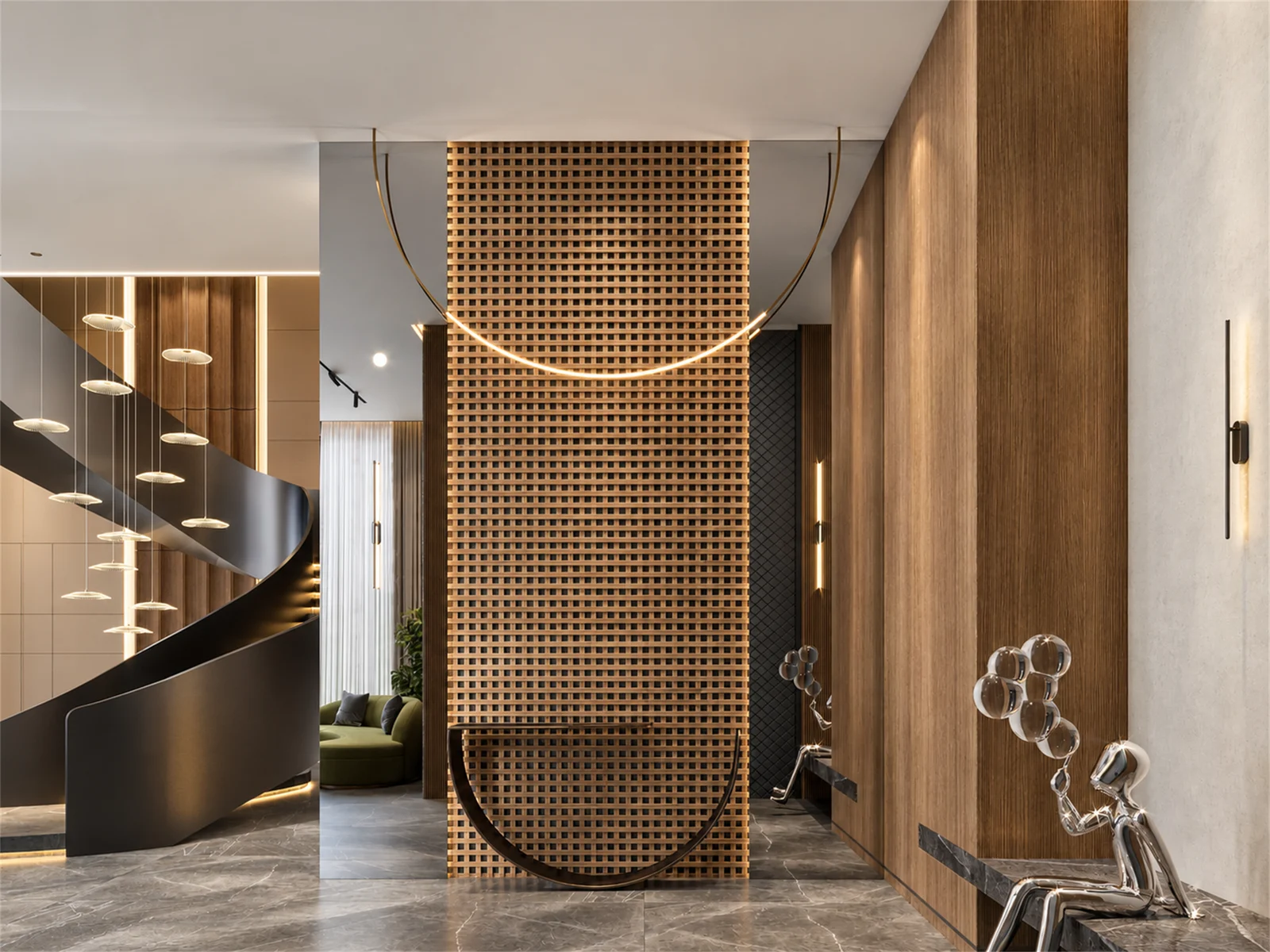 Timber lattice & sculptural entrance console