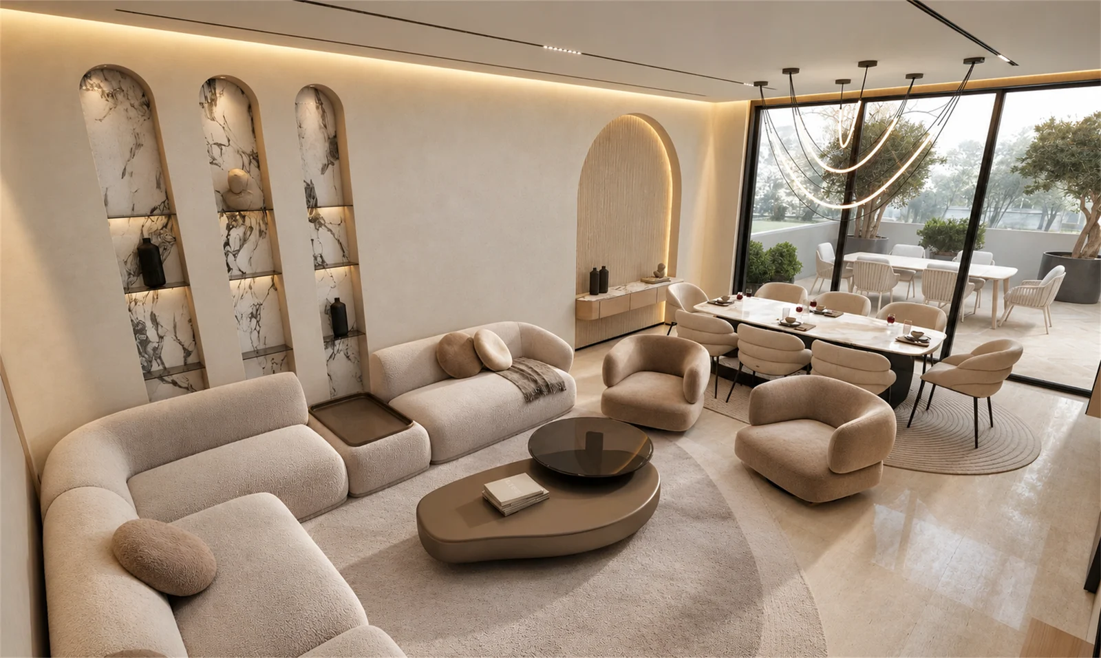 Connected lounge & dining spaces