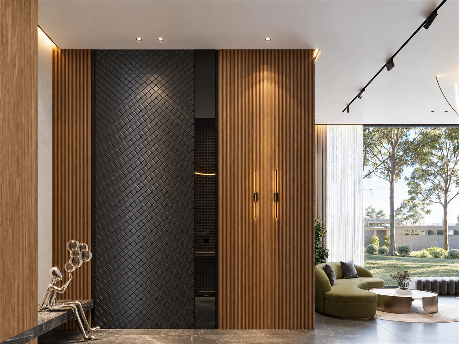Entrance door & timber wall panels