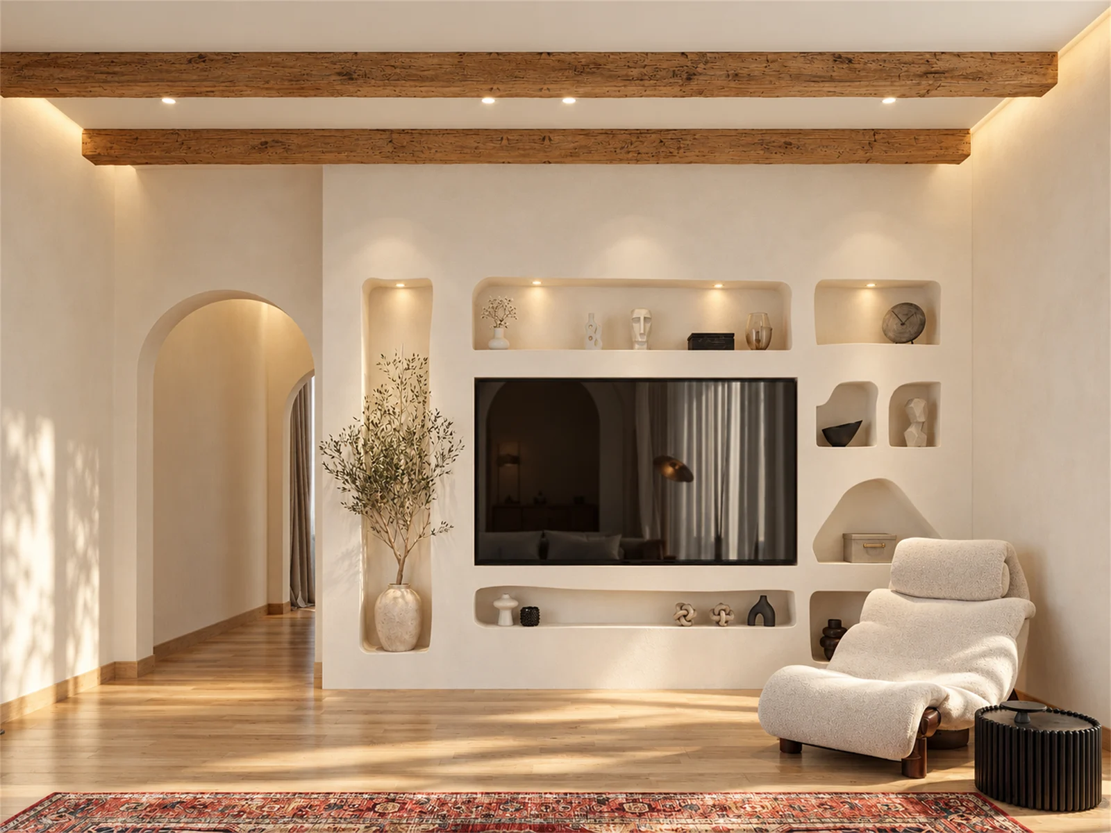 Bedroom lounge & sculpted TV niches