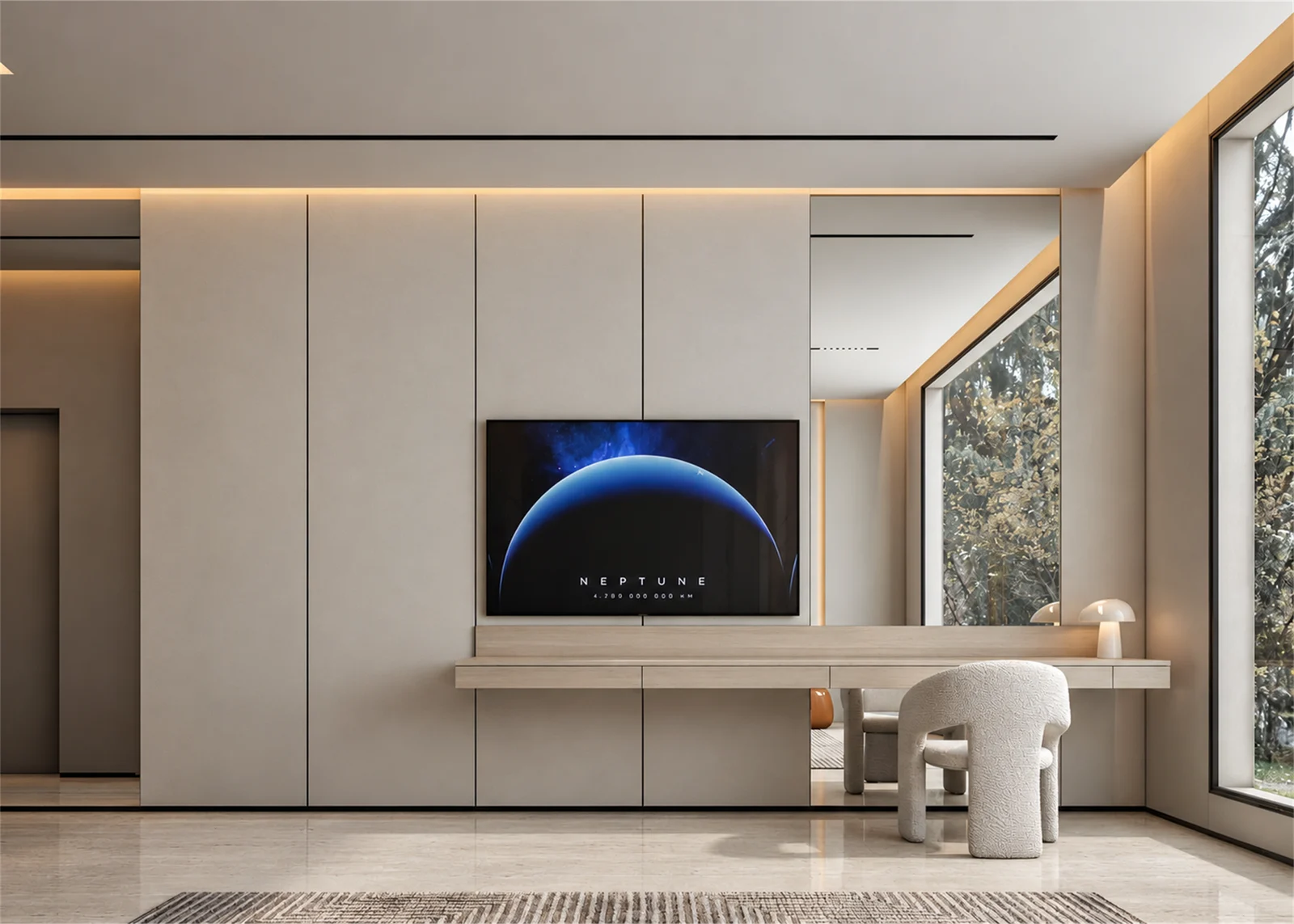 Bedroom desk & integrated TV panel