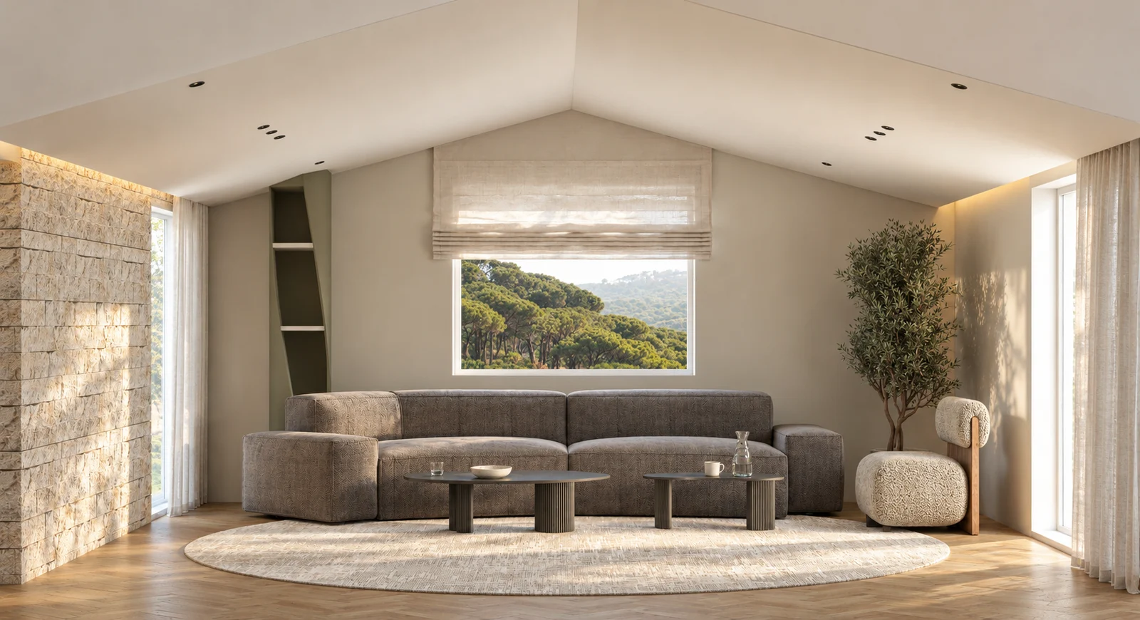 Reception seating beneath the pitched roof