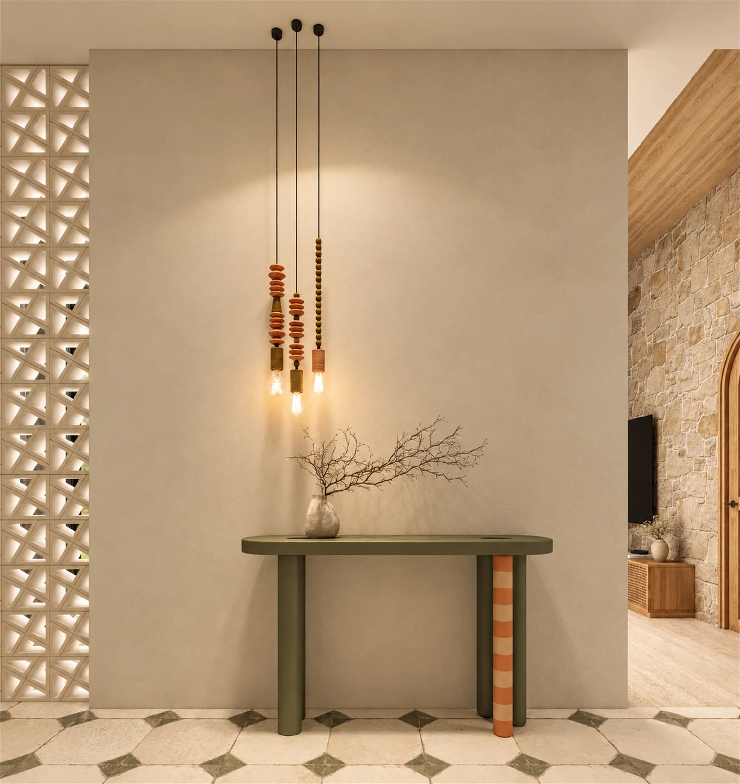 Entrance console & suspended accent lights