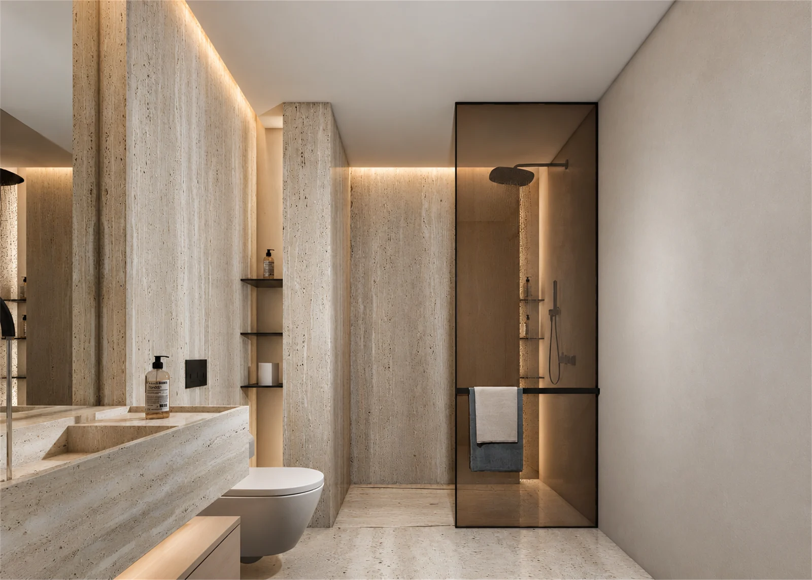 Bathroom with a tinted shower screen