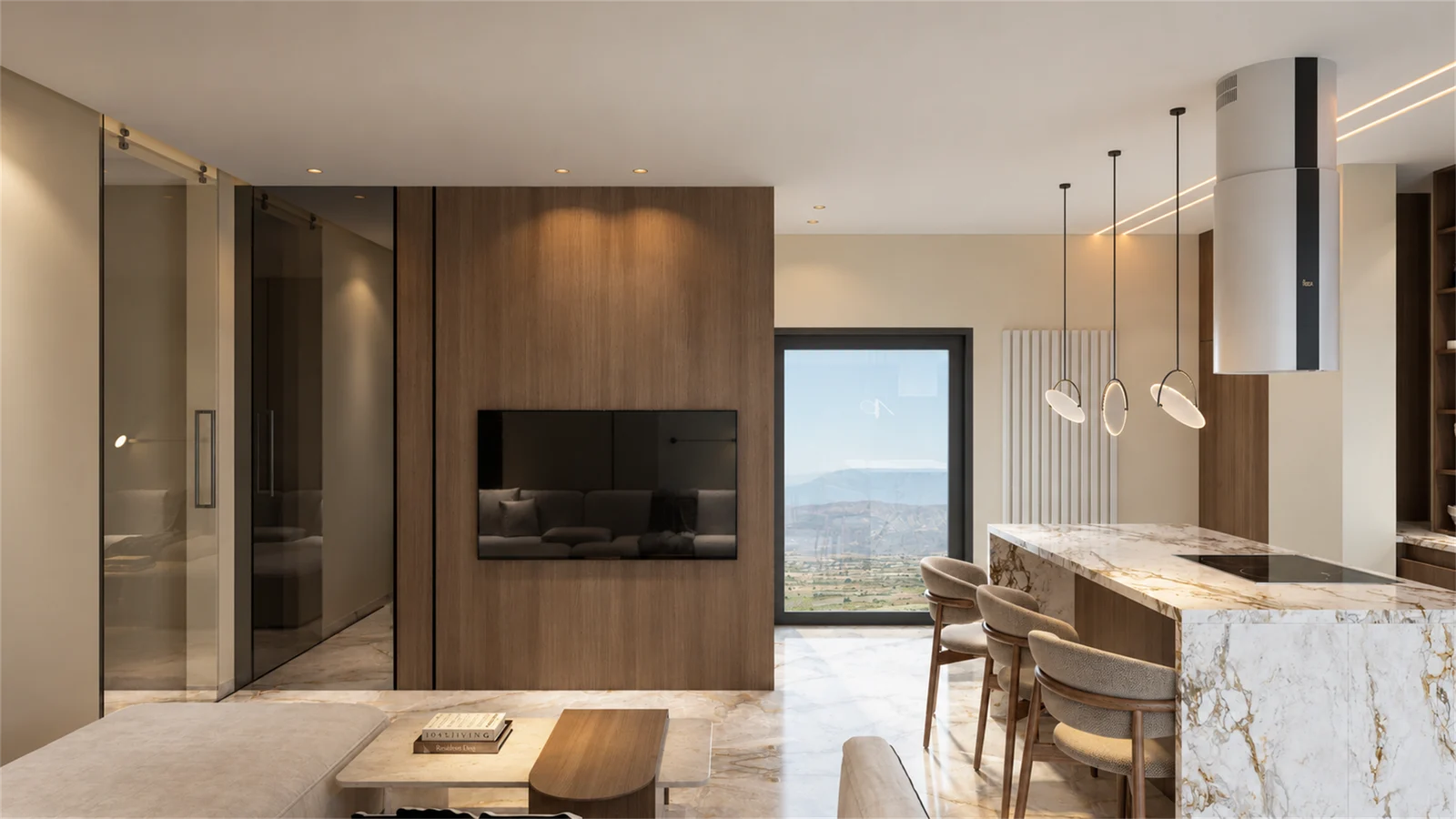 Kitchen island & adjoining sitting area