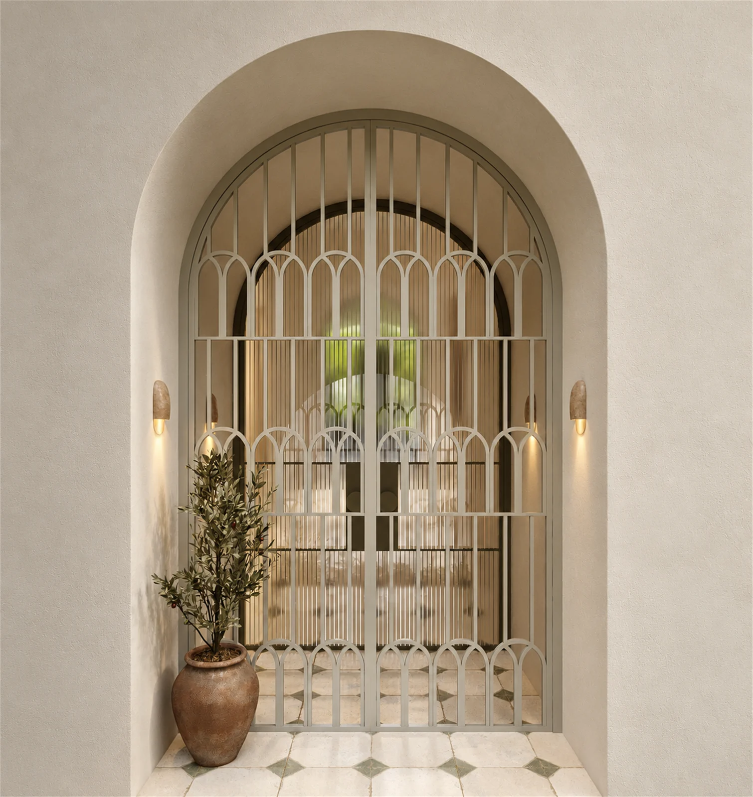 Arched entrance gate & patterned floor
