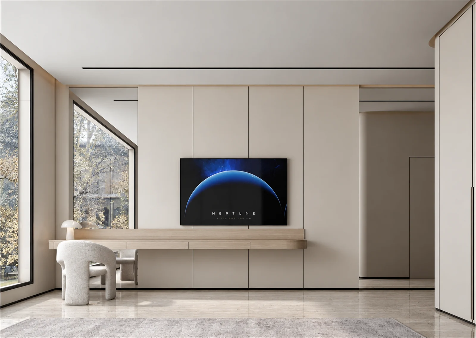 Bedroom TV wall & floating desk