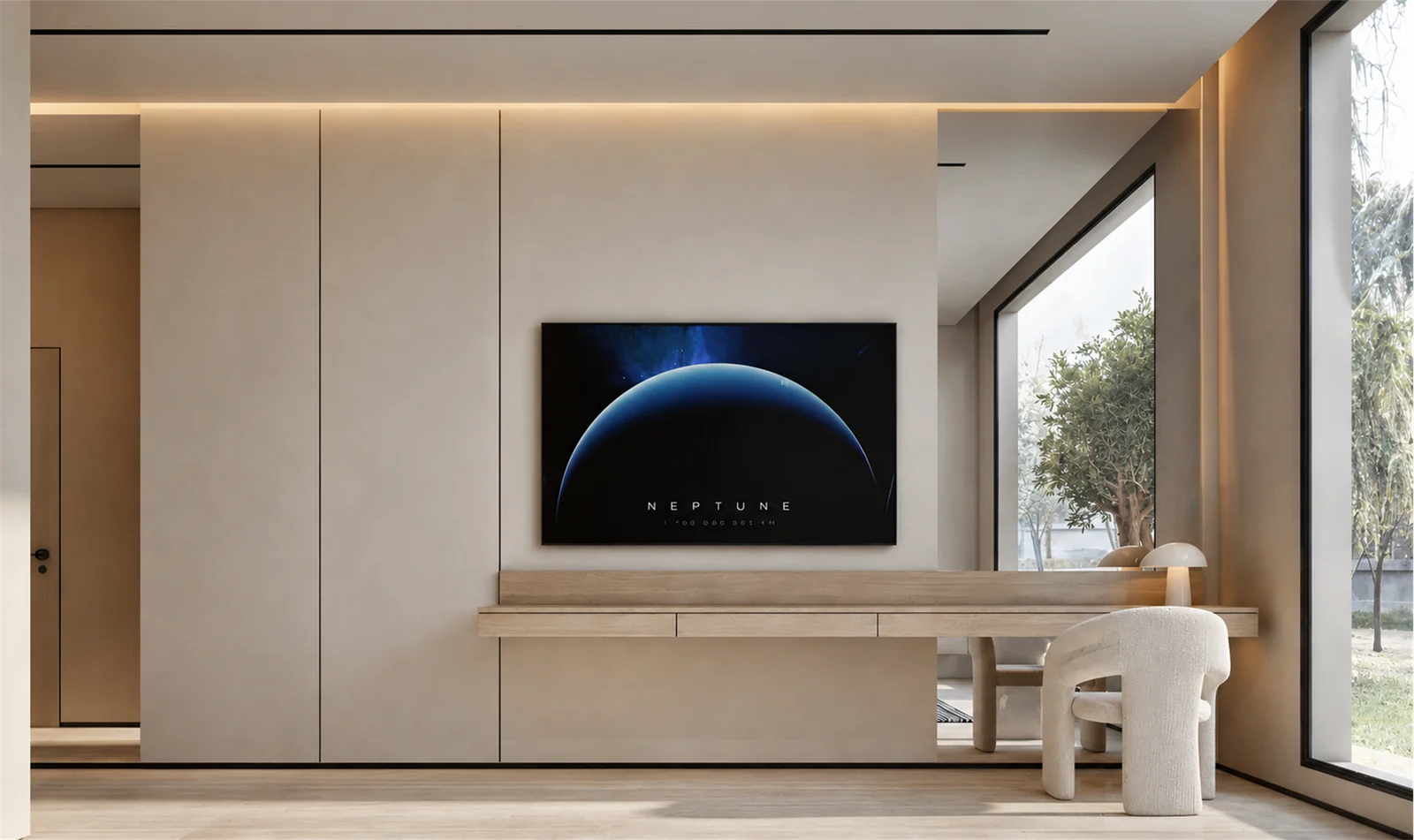 Bedroom TV wall & window-side desk