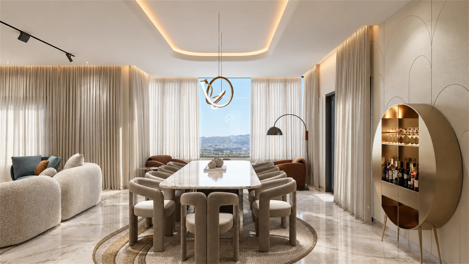Dining table & circular drinks cabinet