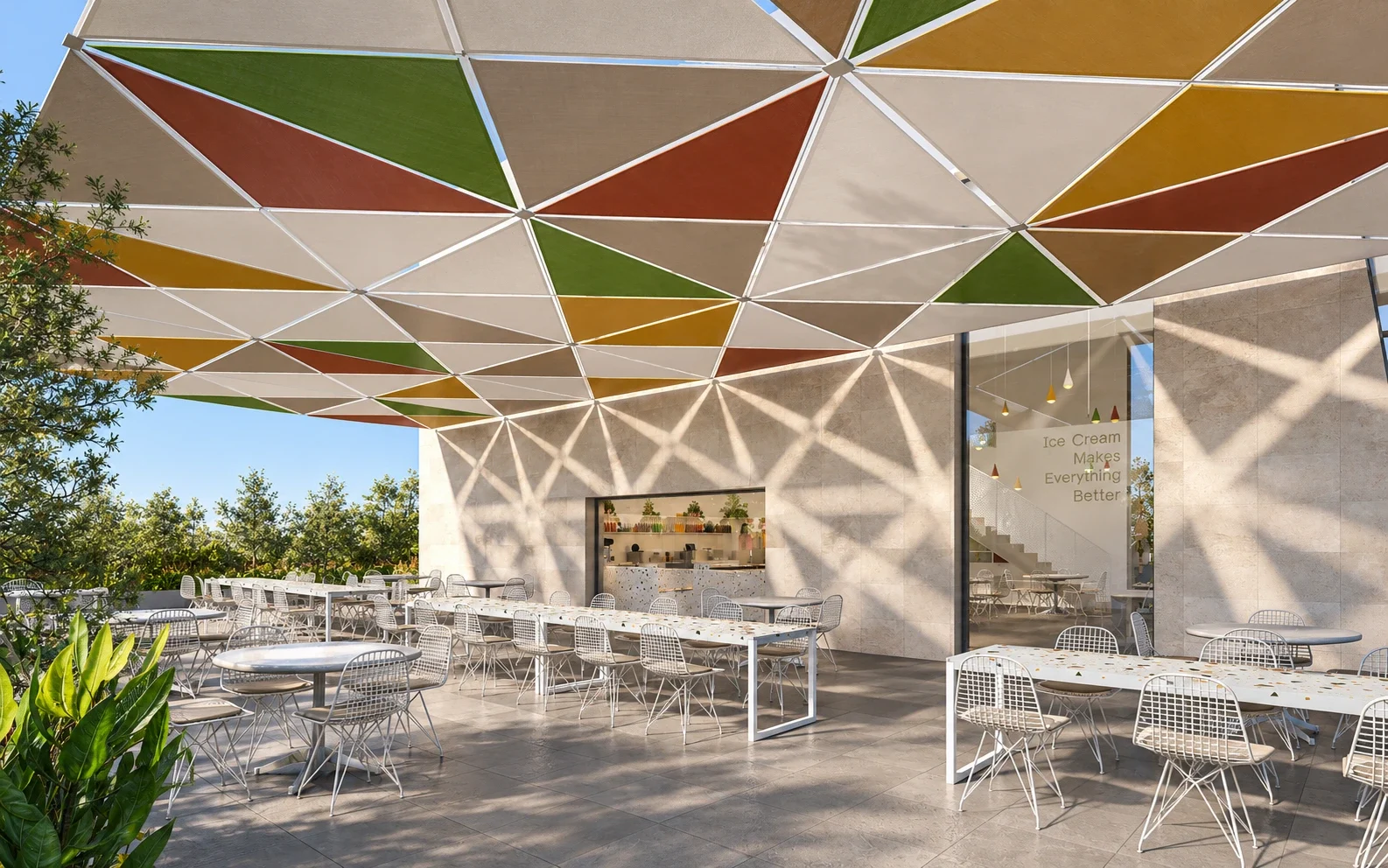 Outdoor terrace & geometric canopy