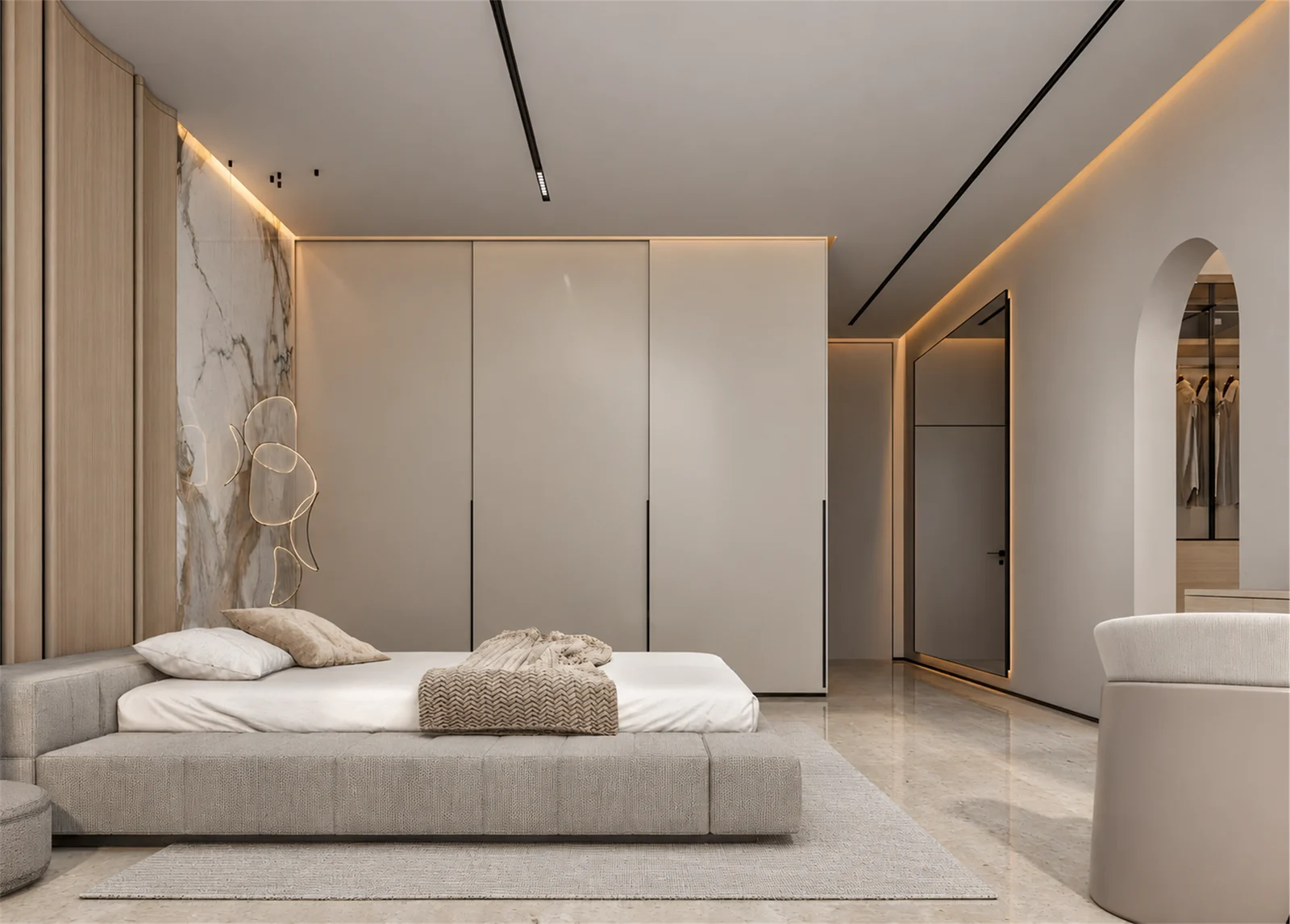 Bedroom opening onto the dressing area