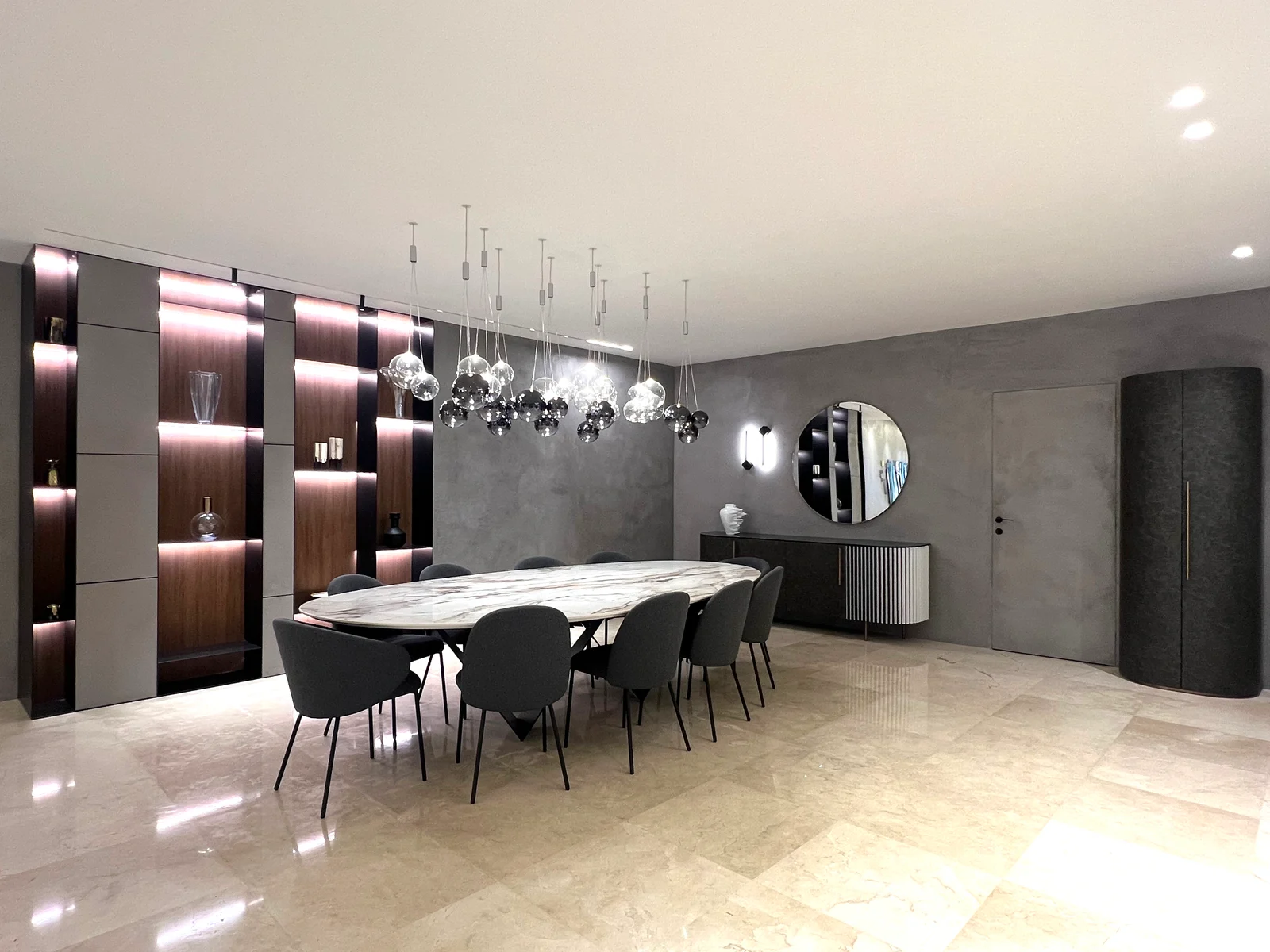 Dining room & textured grey walls