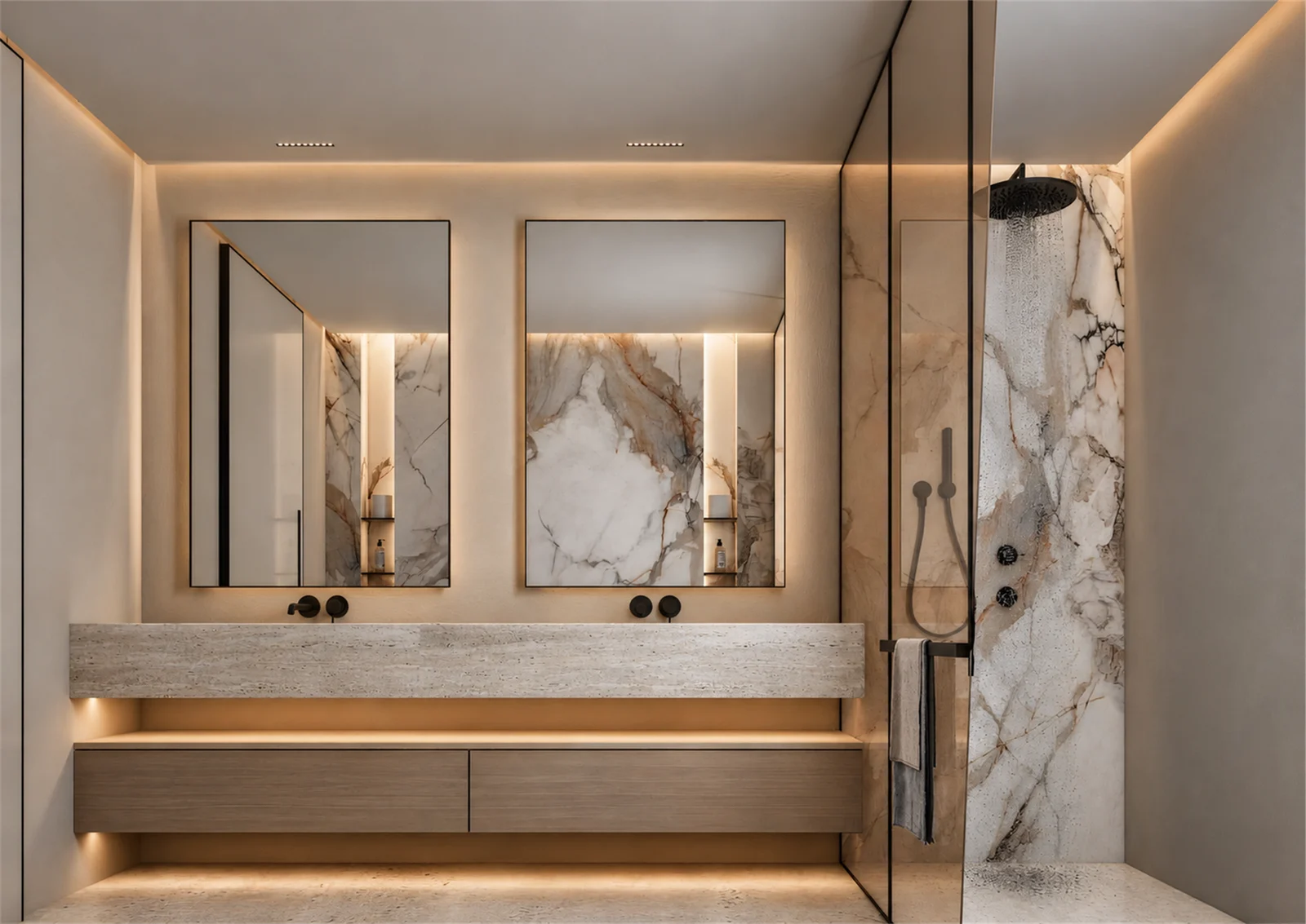 Double vanity & illuminated mirrors