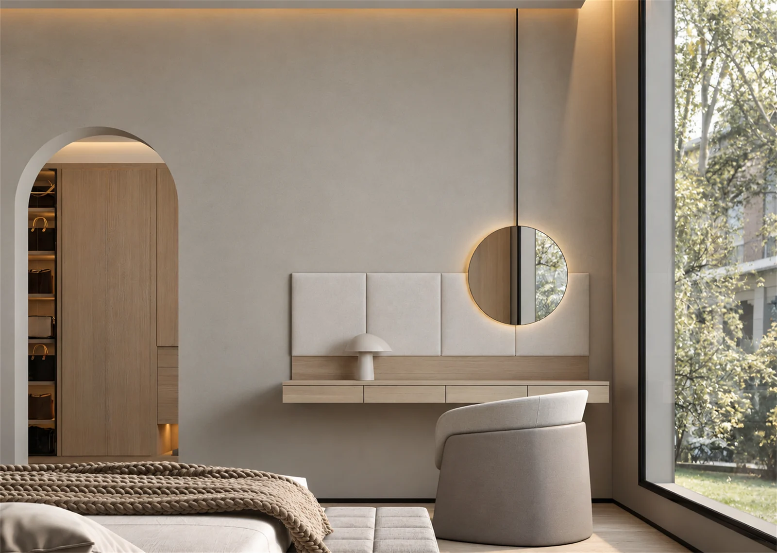 Floating dressing table & round mirror