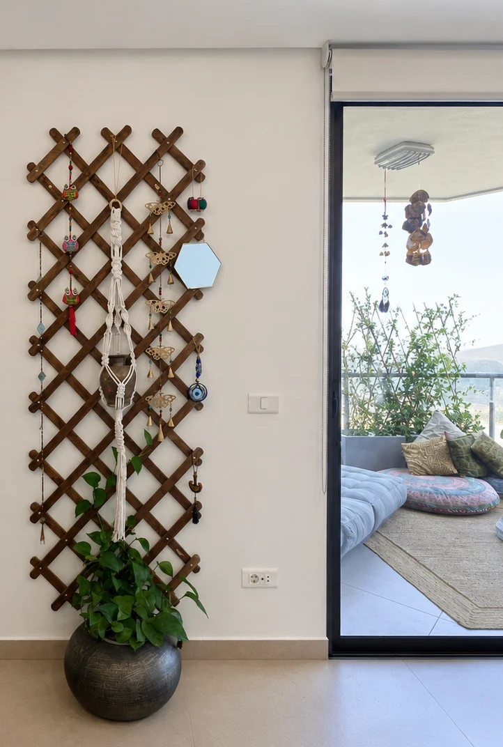 Timber trellis beside the balcony
