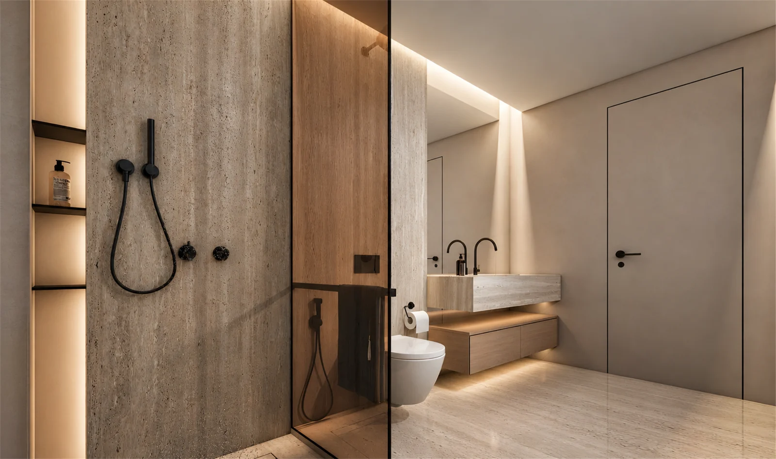 Shower partition & recessed storage