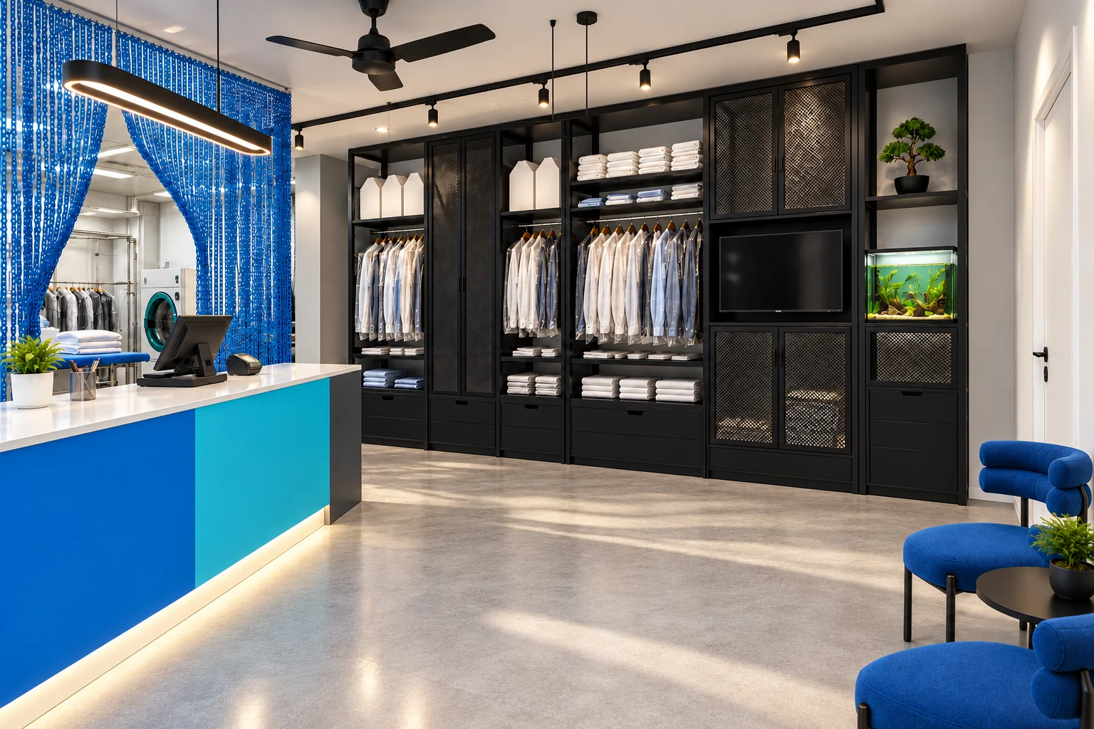 Garment storage & service counter