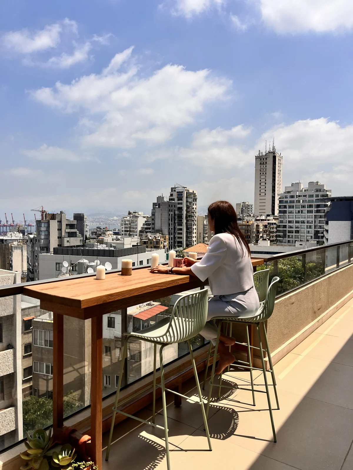 Balcony counter overlooking the city