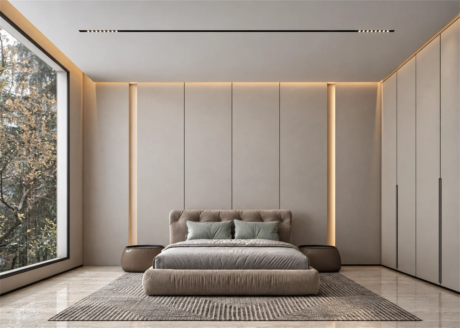 Bedroom with dark bedside accents