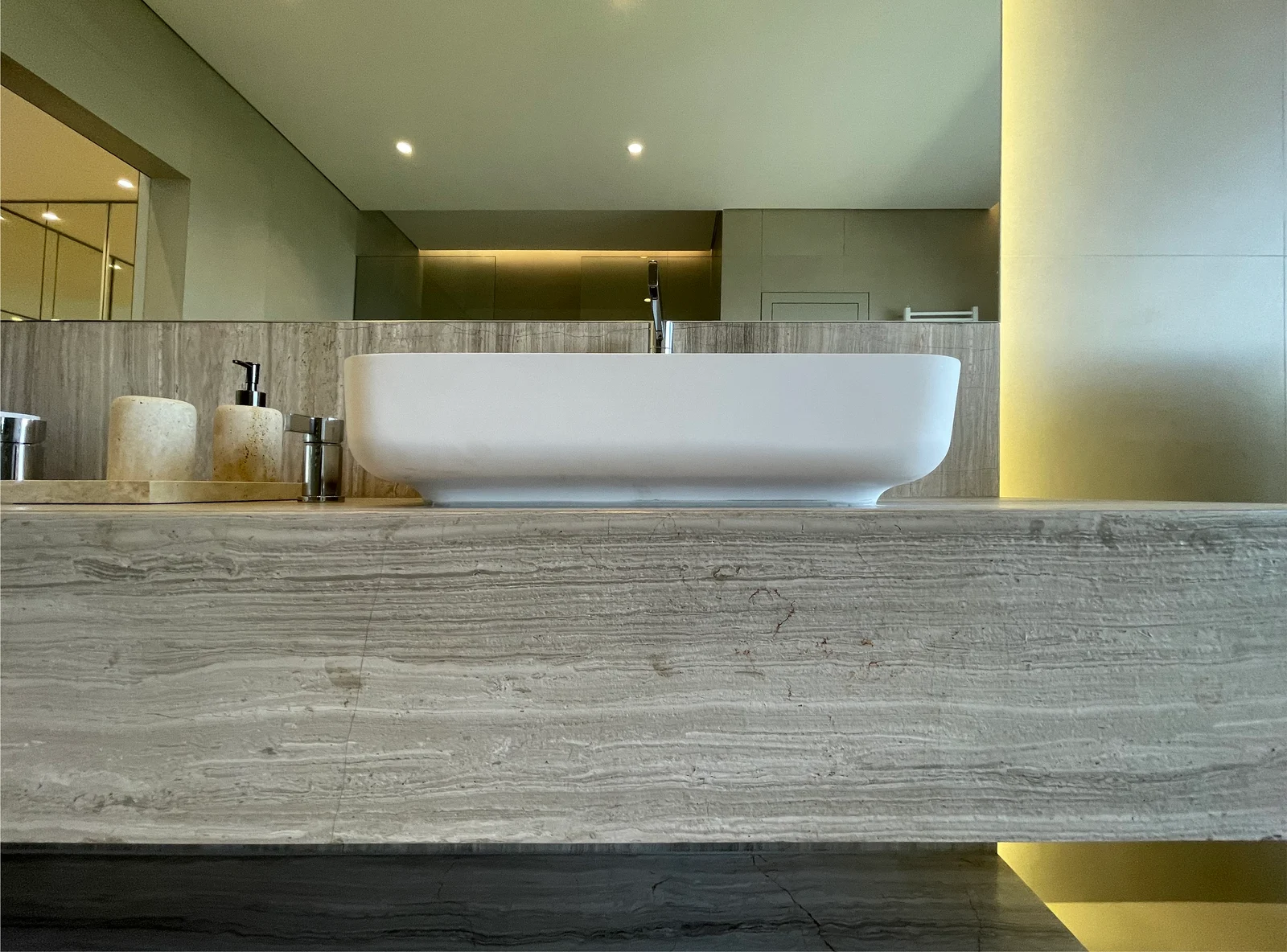 Basin & stone-effect vanity detail