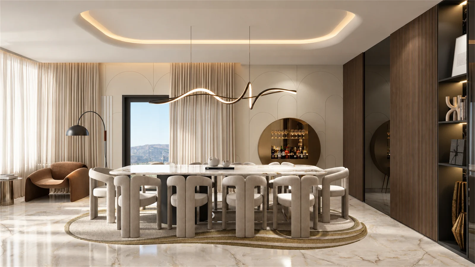 Dining room & sculptural pendant