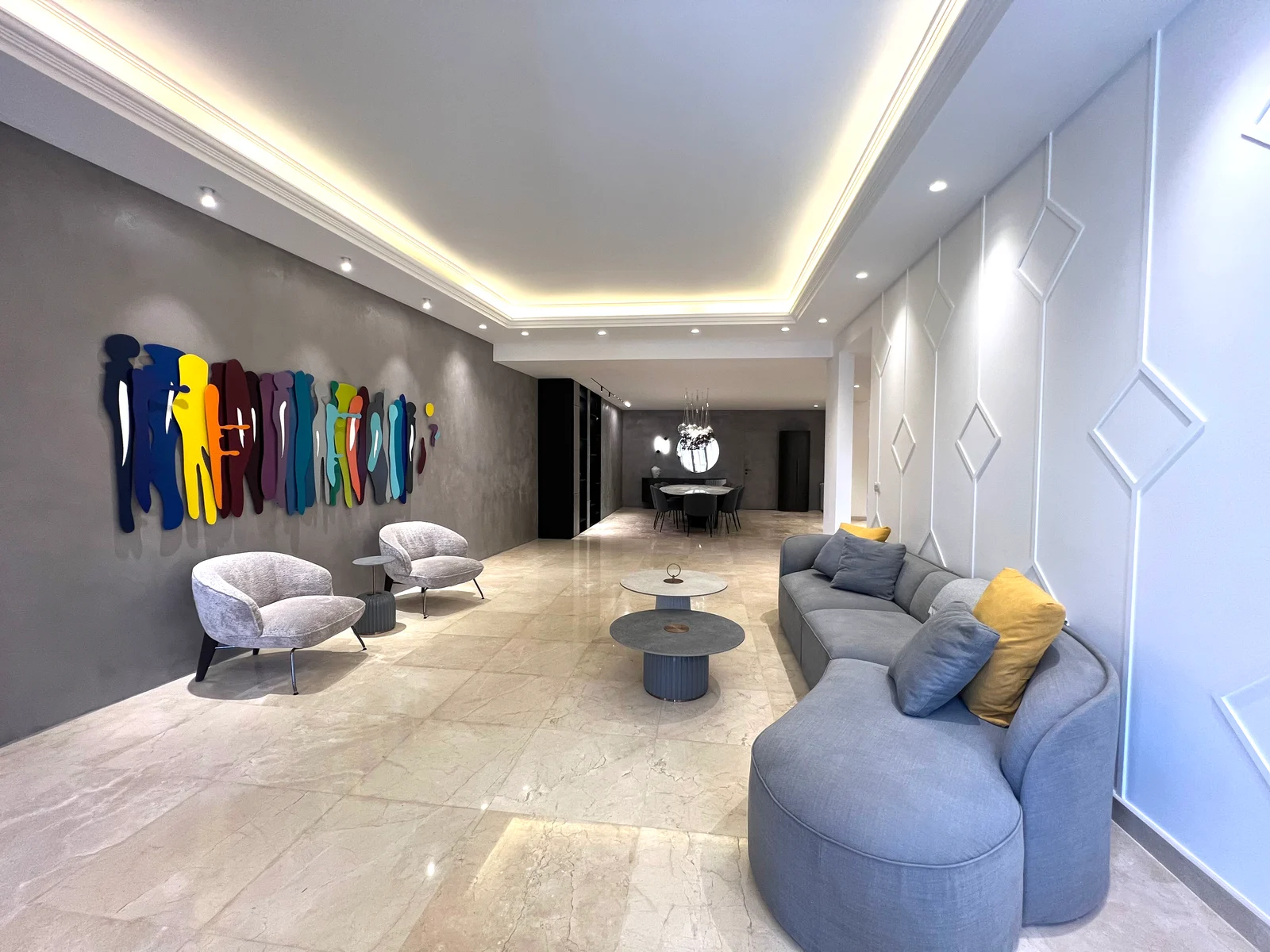 Reception lounge & colourful wall art