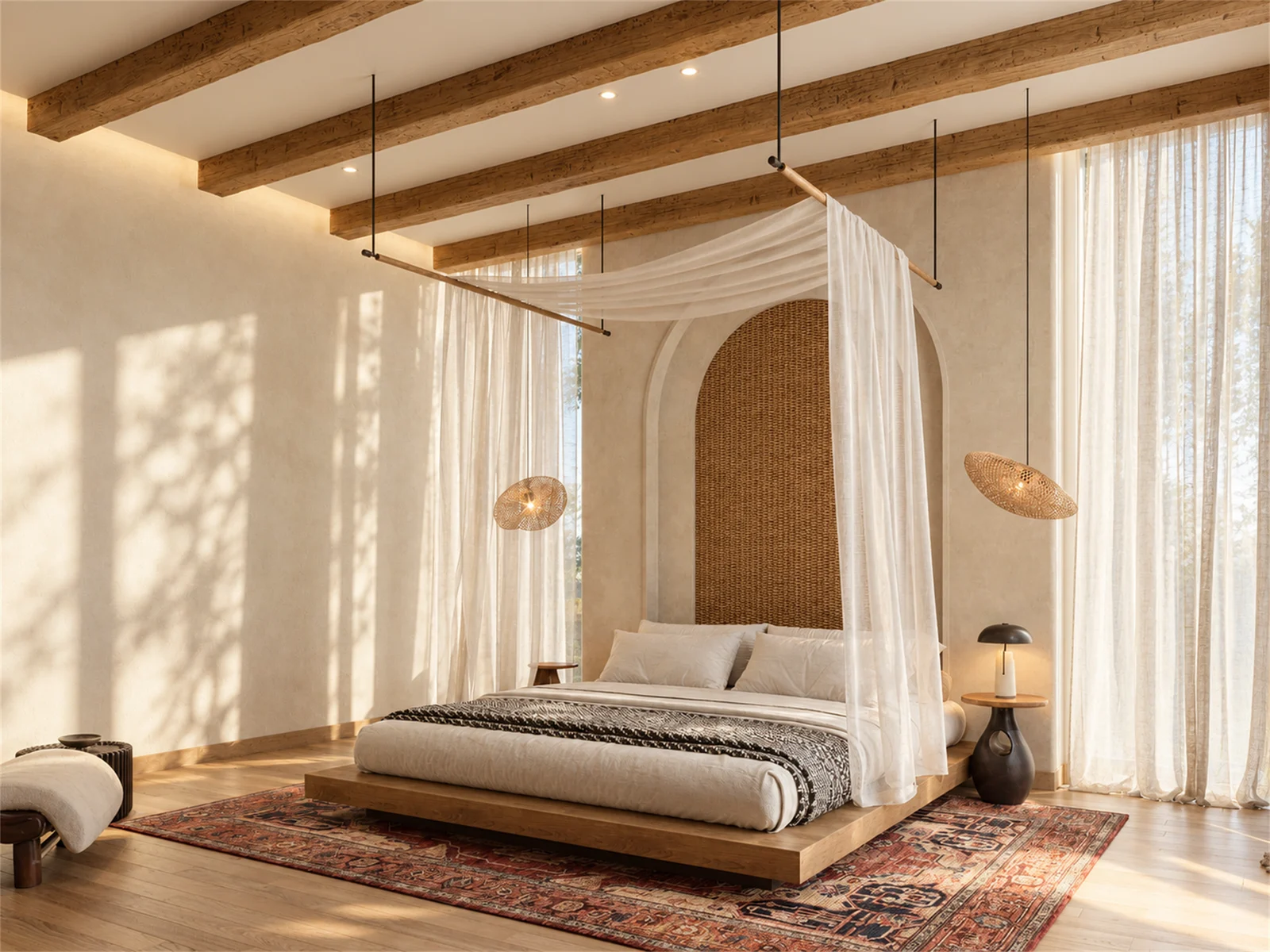 Canopy bed & woven headboard detail