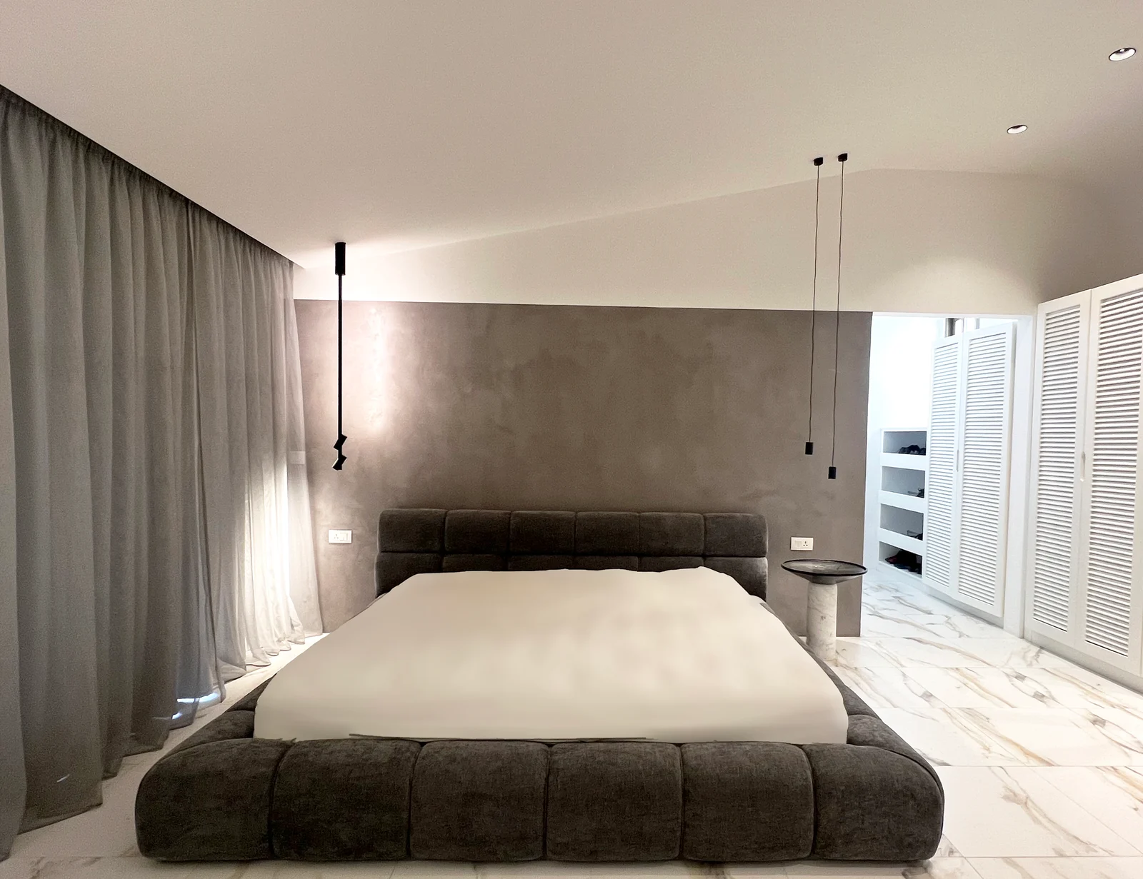 Bedroom with an upholstered bed