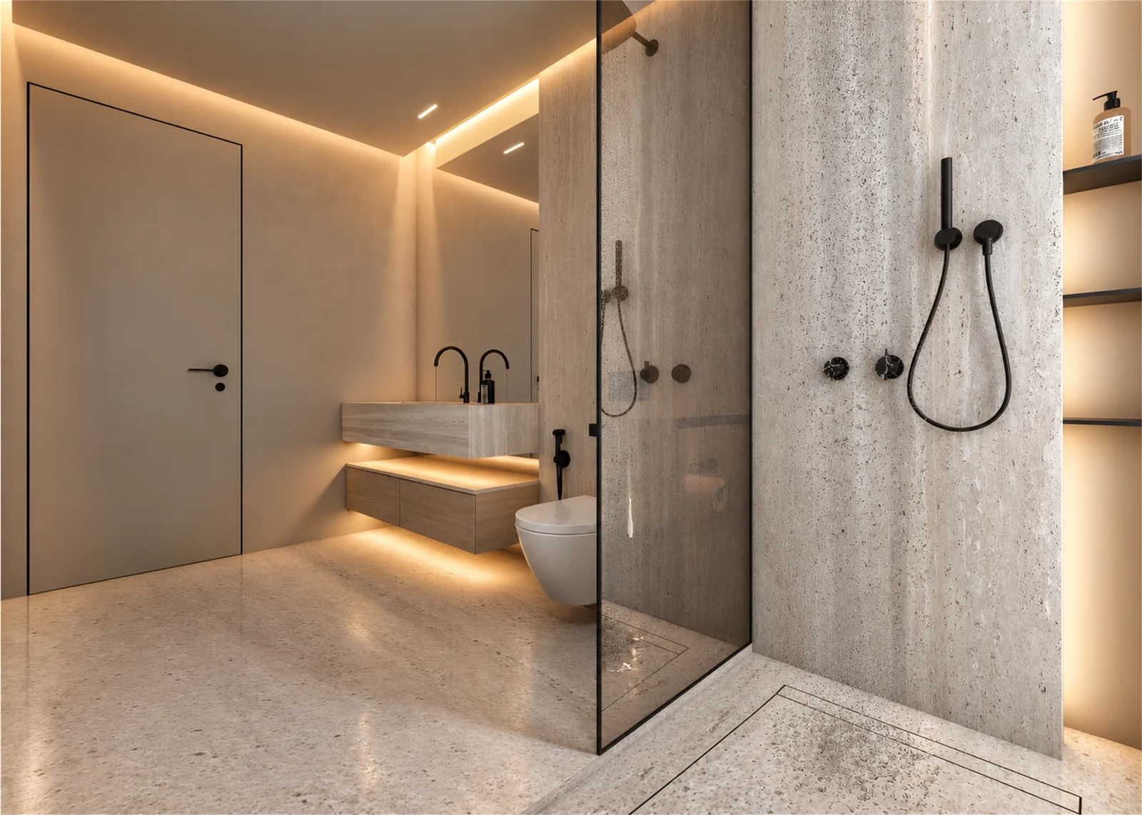 Walk-in shower & recessed display niches