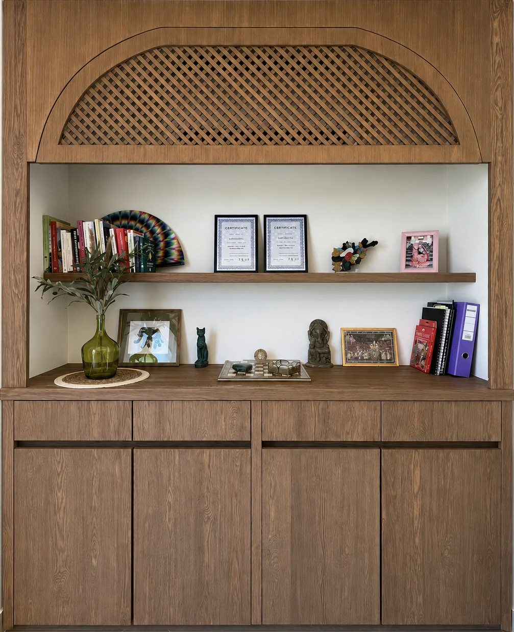 Dining cabinetry & arched lattice detail